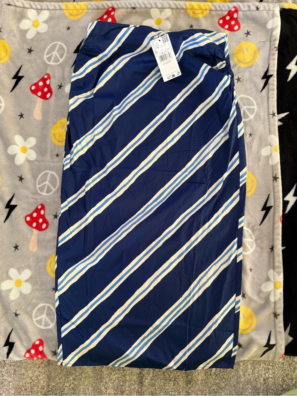 Brand new Mango Cotton  Blue Striped Midi Skirt